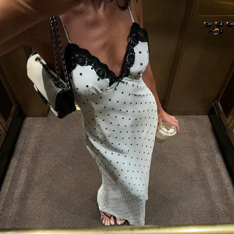 Celeste Lace Trim Polka Dot Dress for Women - gallery