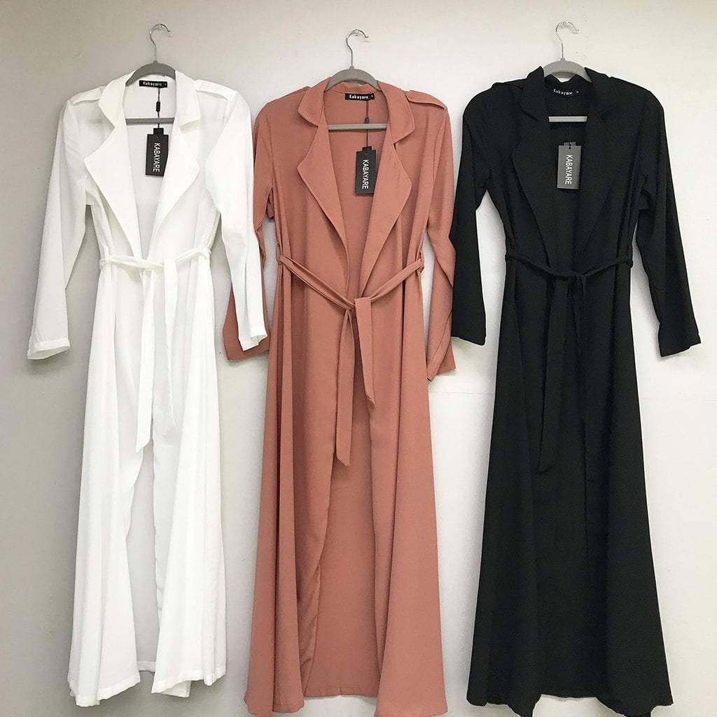 Dark Orange Chiffon Maxi Trench Coat for Women — Modest Layering - gallery