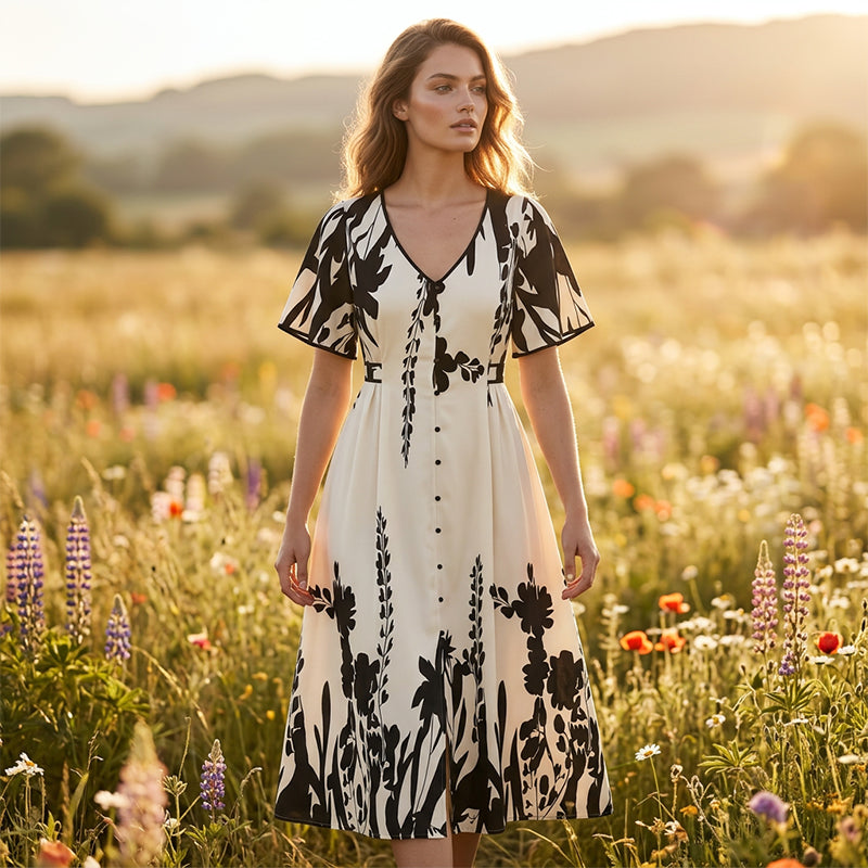 Botanical Floral Button-Down Midi Dress for Women - gallery
