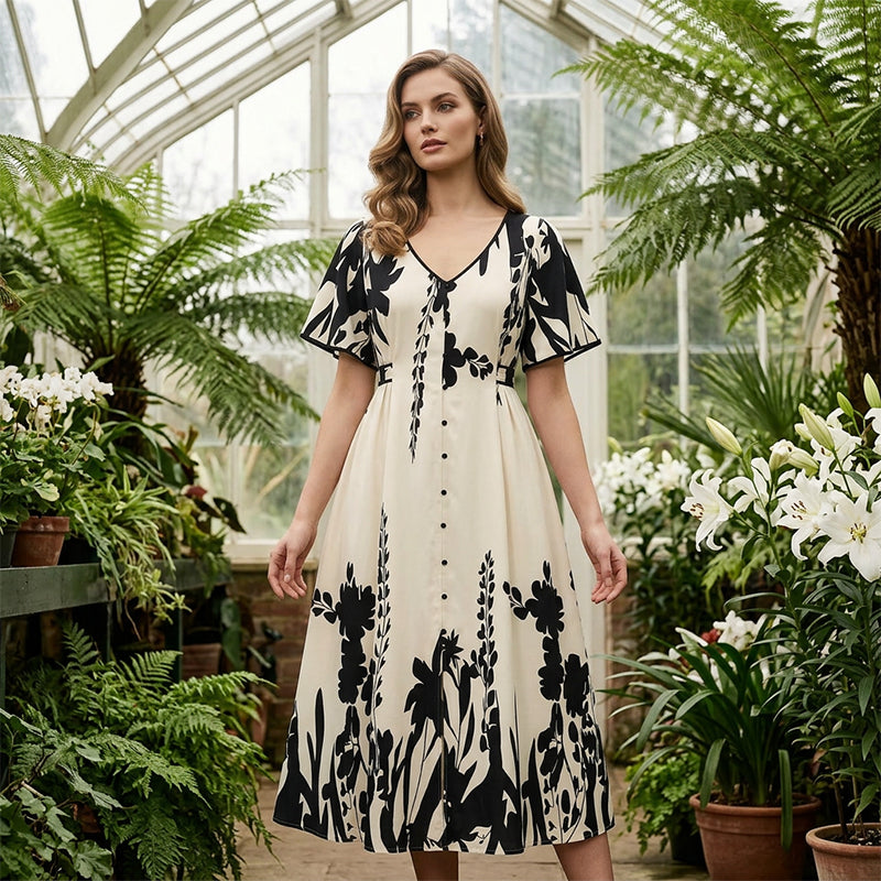 Botanical Floral Button-Down Midi Dress for Women - gallery