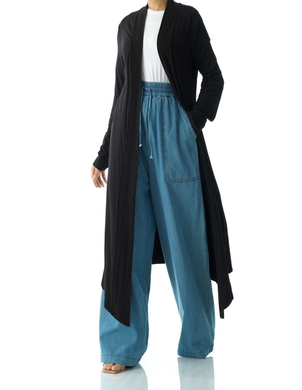 Super Soft Jersey Hi-Low Cardigan for Women — Modest Layering - Black