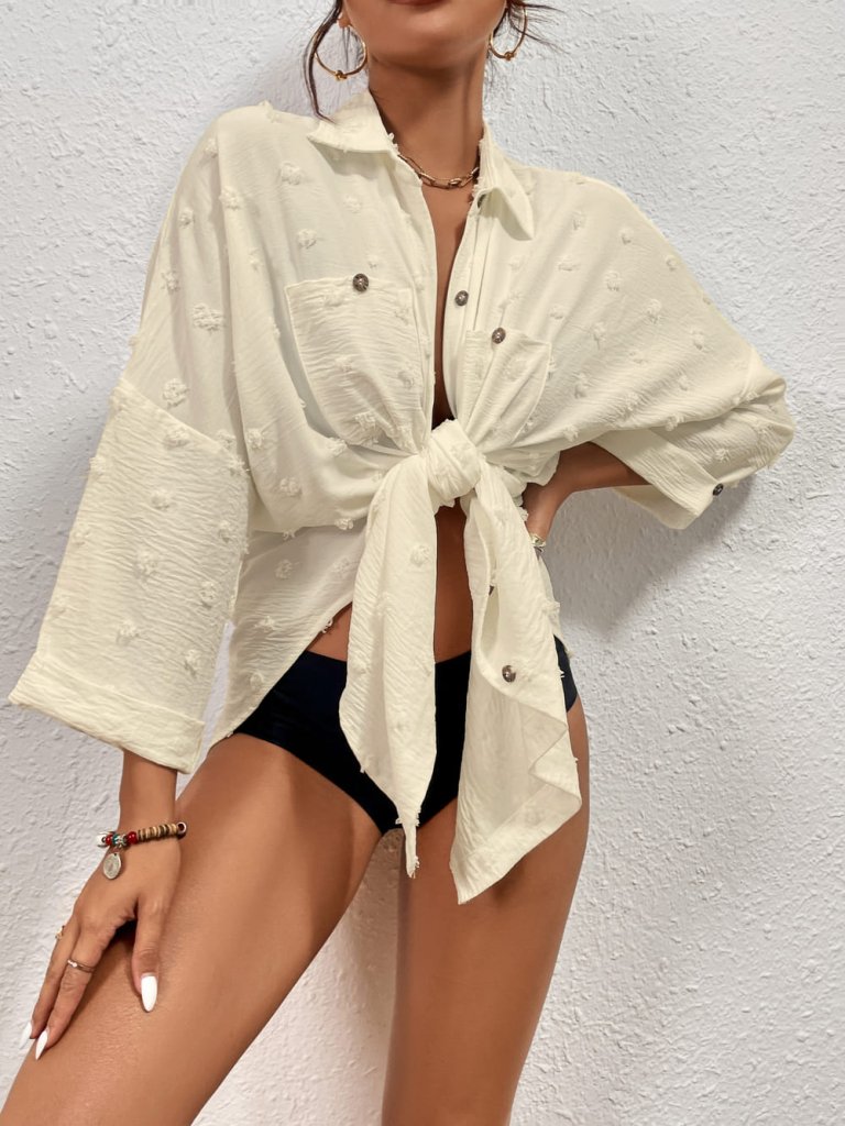 Button-Down Cover-Up Shirt Dress for Women — Beach Cardigan - gallery