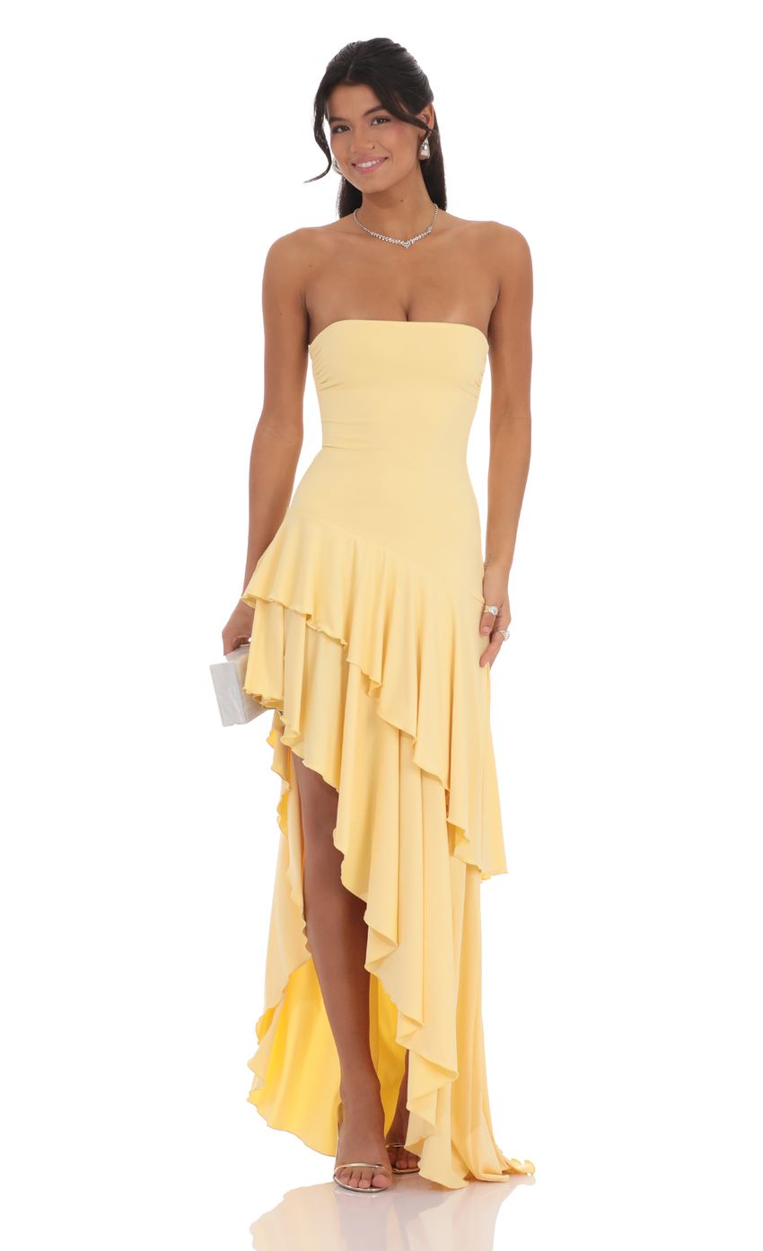 Asymmetrical Ruffle Strapless Maxi Dress for Women