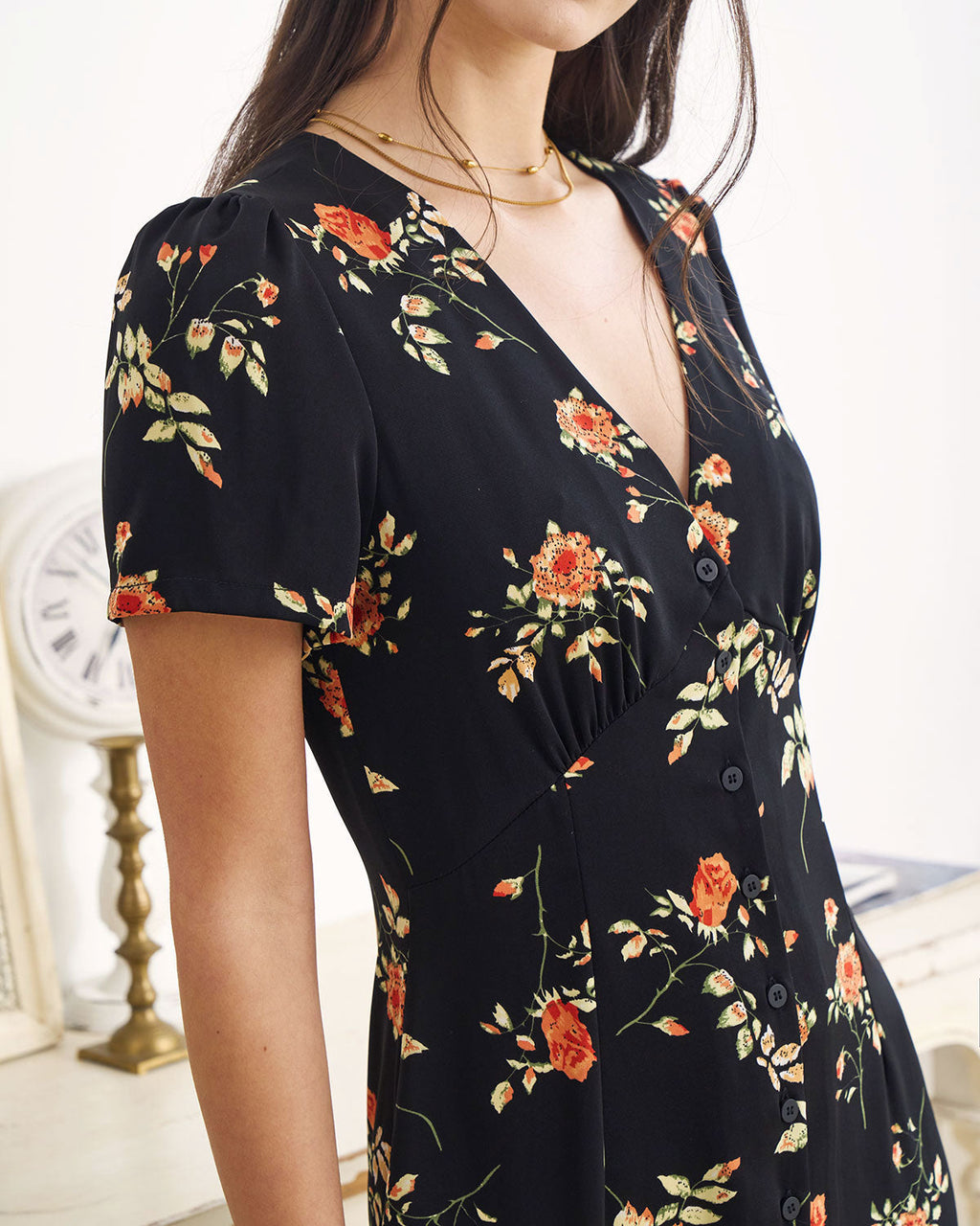 Vintage Floral Button-Down Maxi Dress for Women - gallery