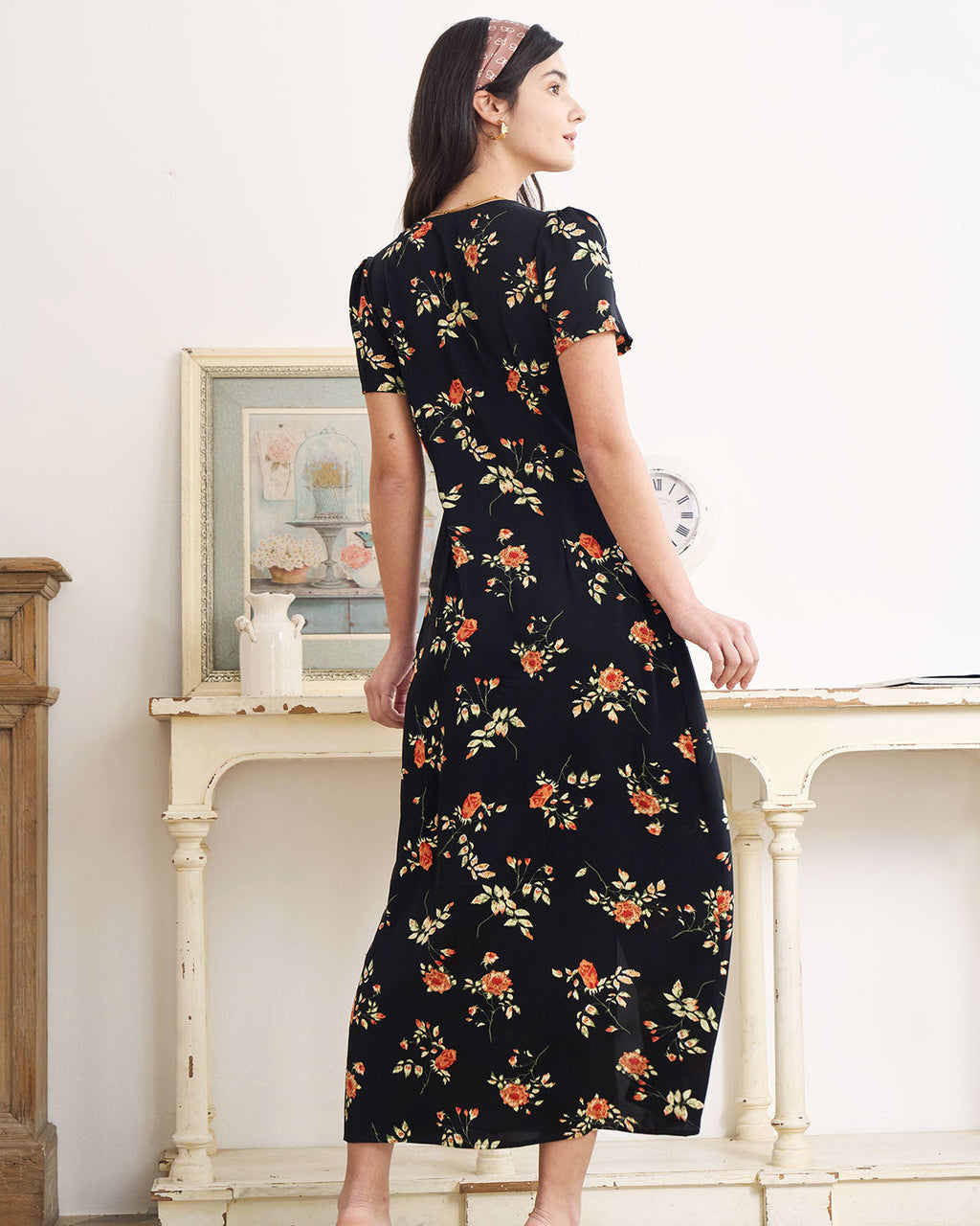 Vintage Floral Button-Down Maxi Dress for Women - gallery
