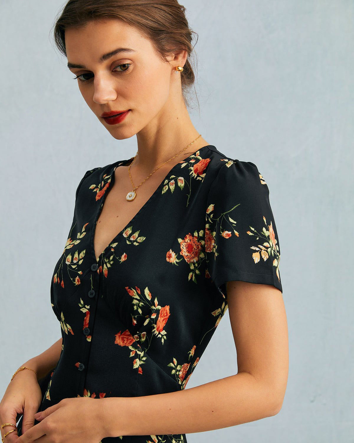 Vintage Floral Button-Down Maxi Dress for Women - gallery