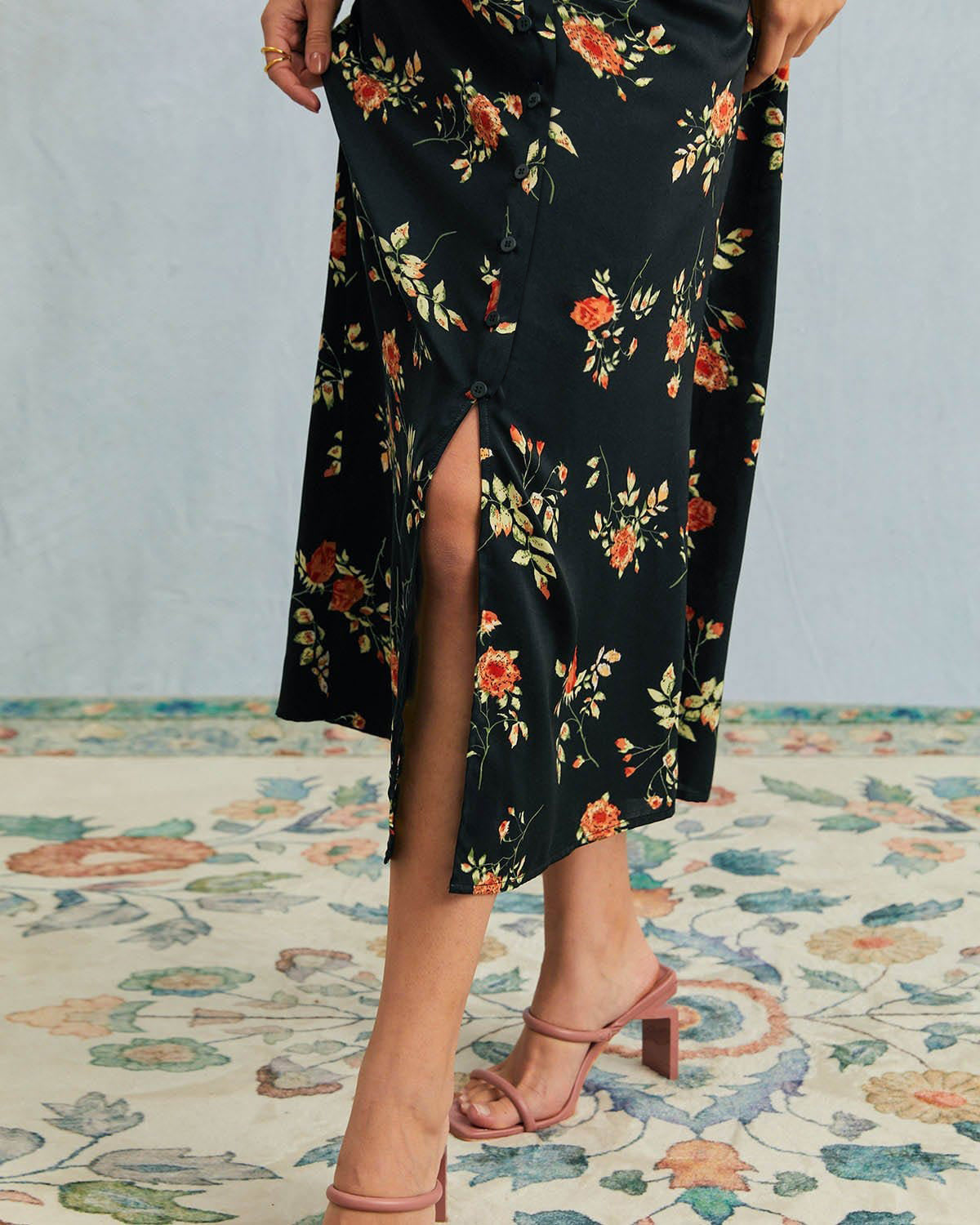 Vintage Floral Button-Down Maxi Dress for Women - gallery