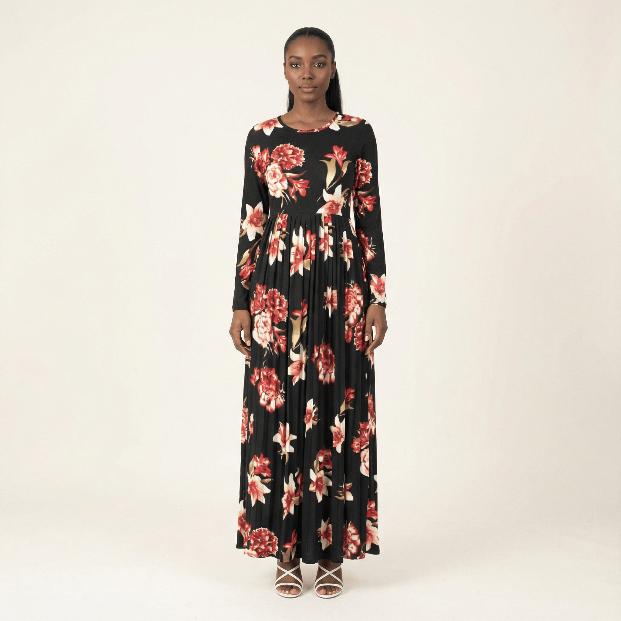 Pleated Modest Maxi Dress for Women — Full Skirt and Pockets