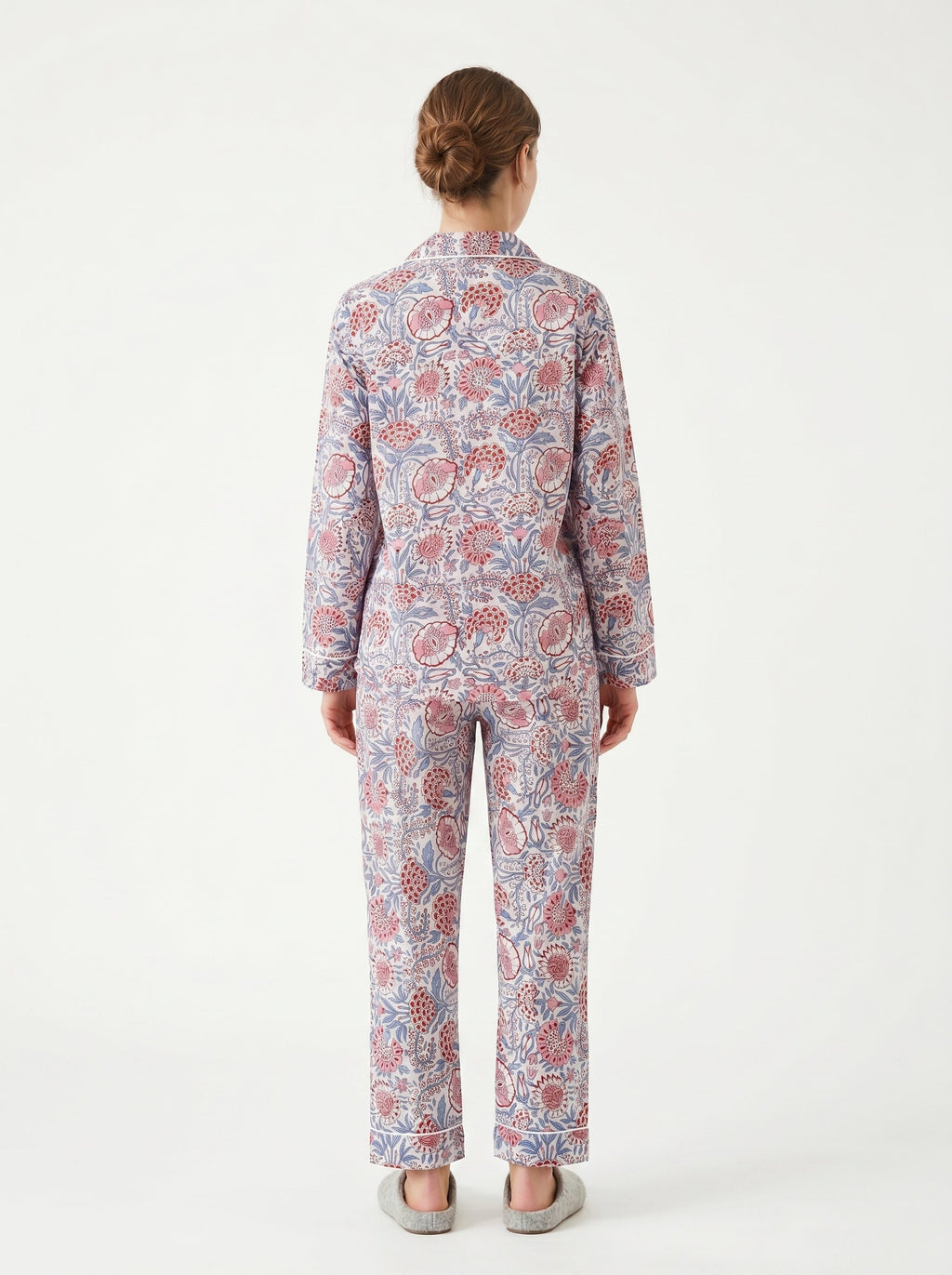 White Mini Floral Print Cotton Pajama Set for Women - gallery