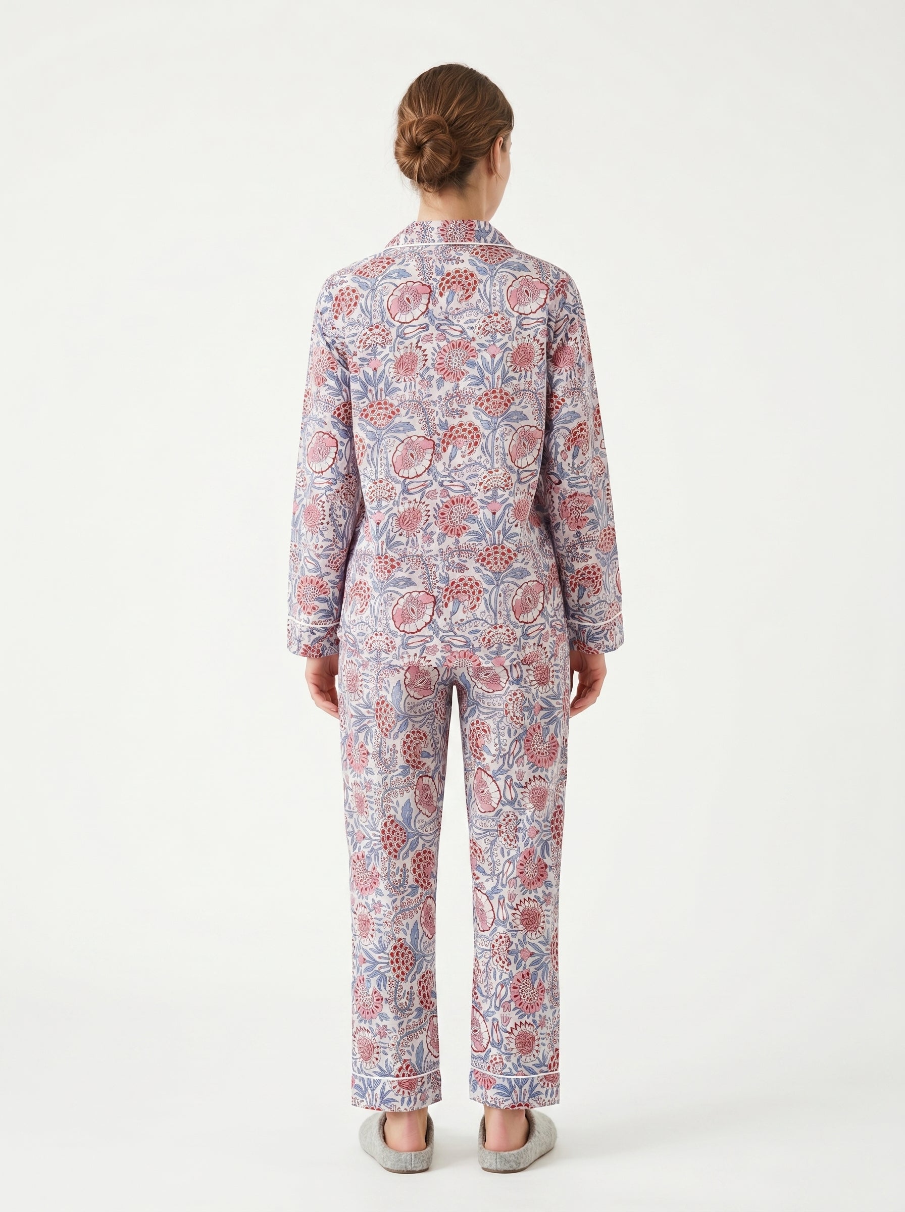 White Mini Floral Print Cotton Pajama Set for Women - gallery