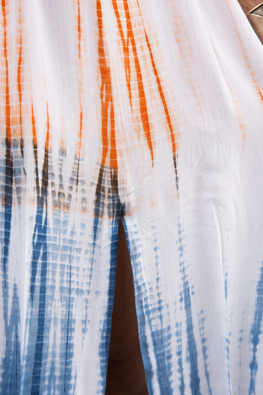 Shibori Tie-Dye Strap Dress for Women — Orange and Blue Split - gallery