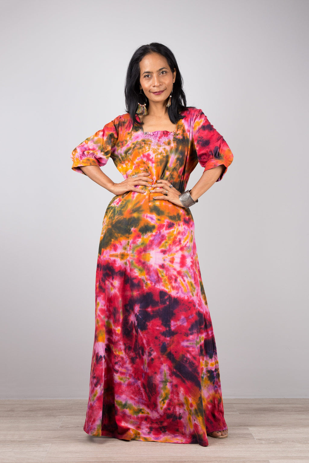 Shibori Tie-Dye Maxi Dress for Women — Hand-Crafted Flowing