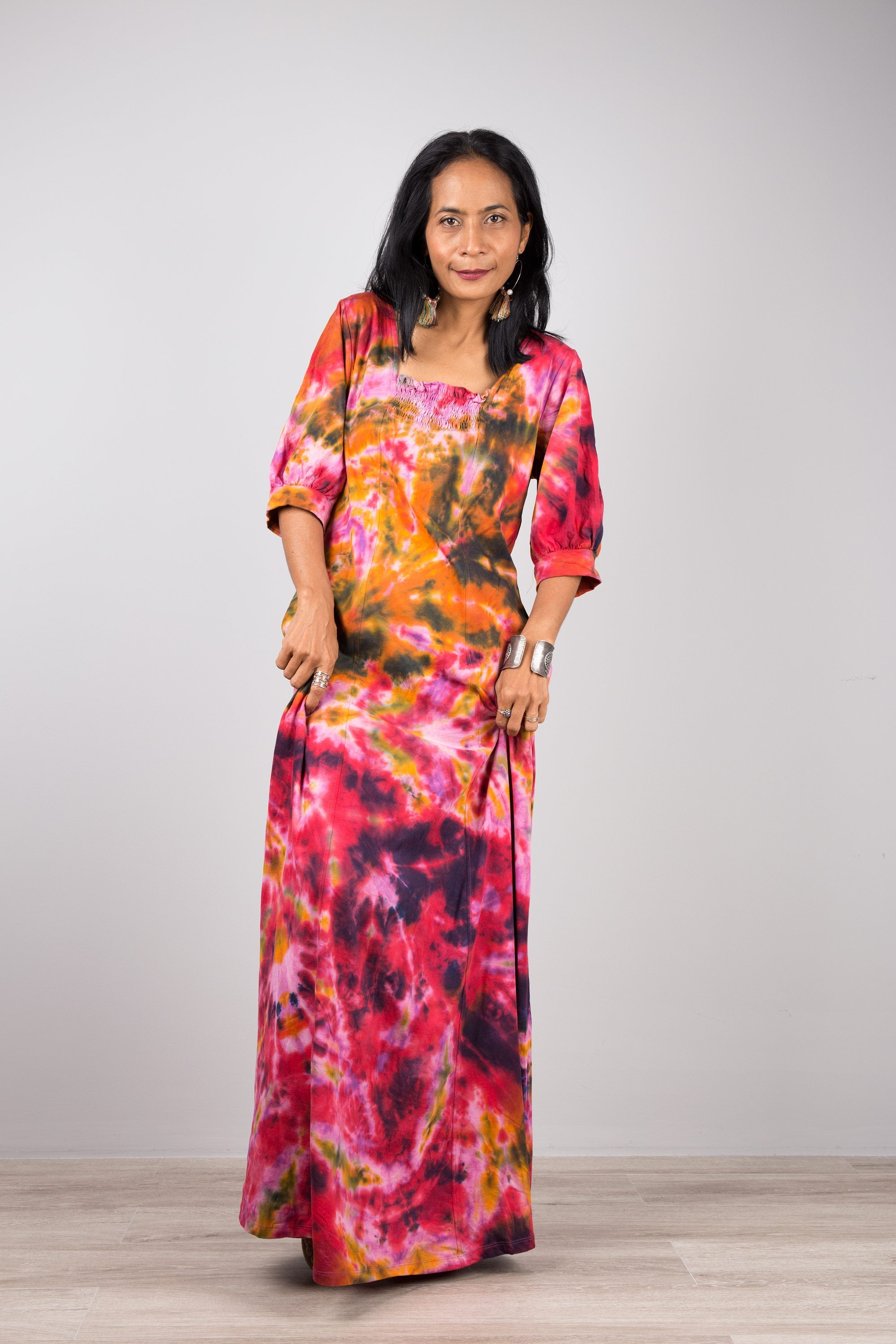 Shibori Tie-Dye Maxi Dress for Women — Hand-Crafted Flowing - gallery