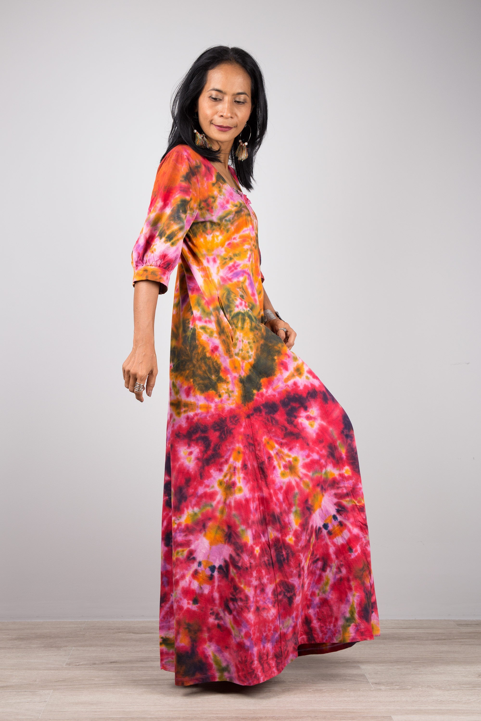 Shibori Tie-Dye Maxi Dress for Women — Hand-Crafted Flowing - gallery