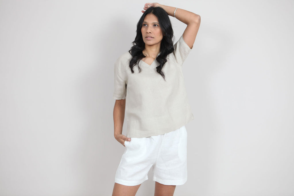 Sallie Linen Top | V-Neck Top — gallery