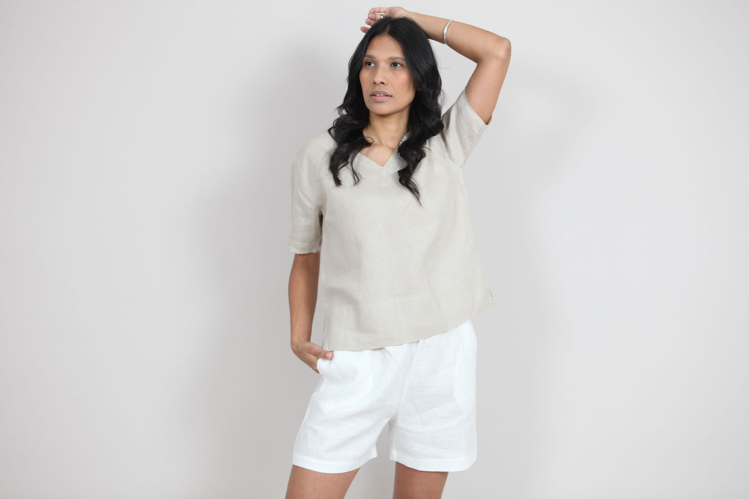 Sallie Linen Top | V-Neck Top — gallery