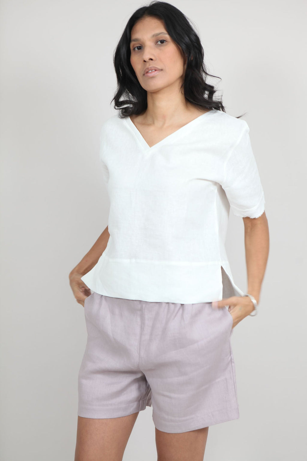 Sallie Linen Top | V-Neck Top — gallery