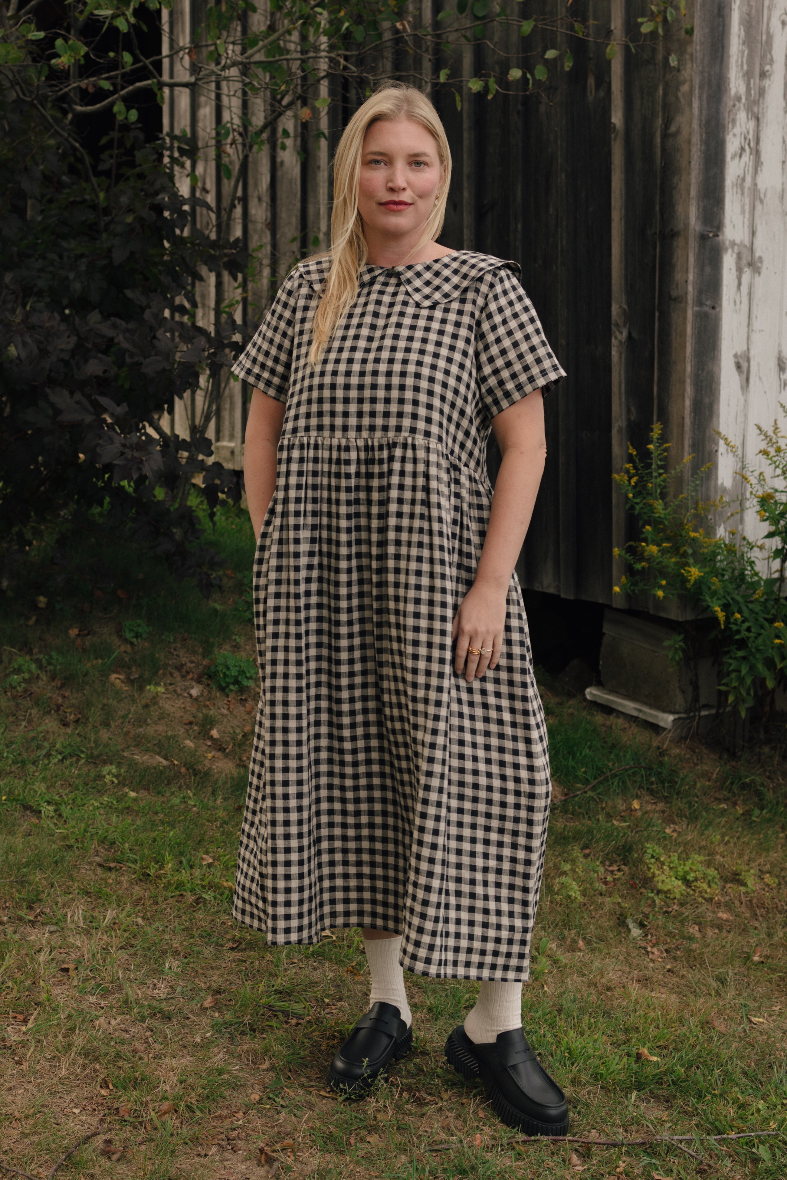 Homestead Collared Dress - Black Oat Milk Gingham