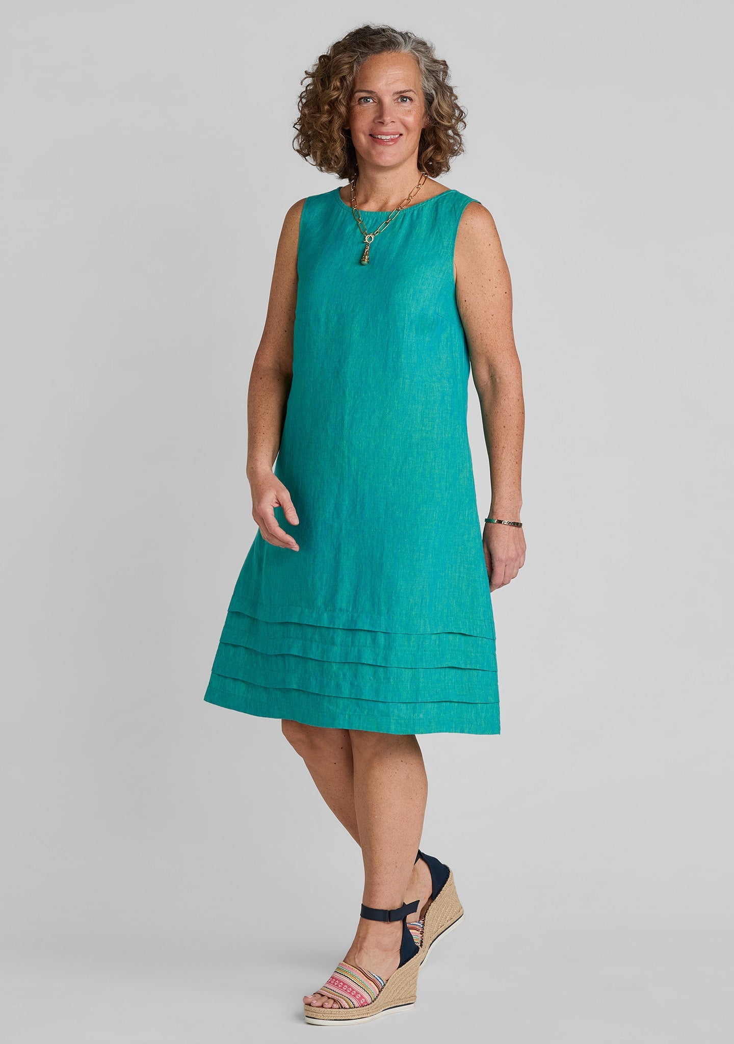 Tuck Detail Linen Shift Dress for Women