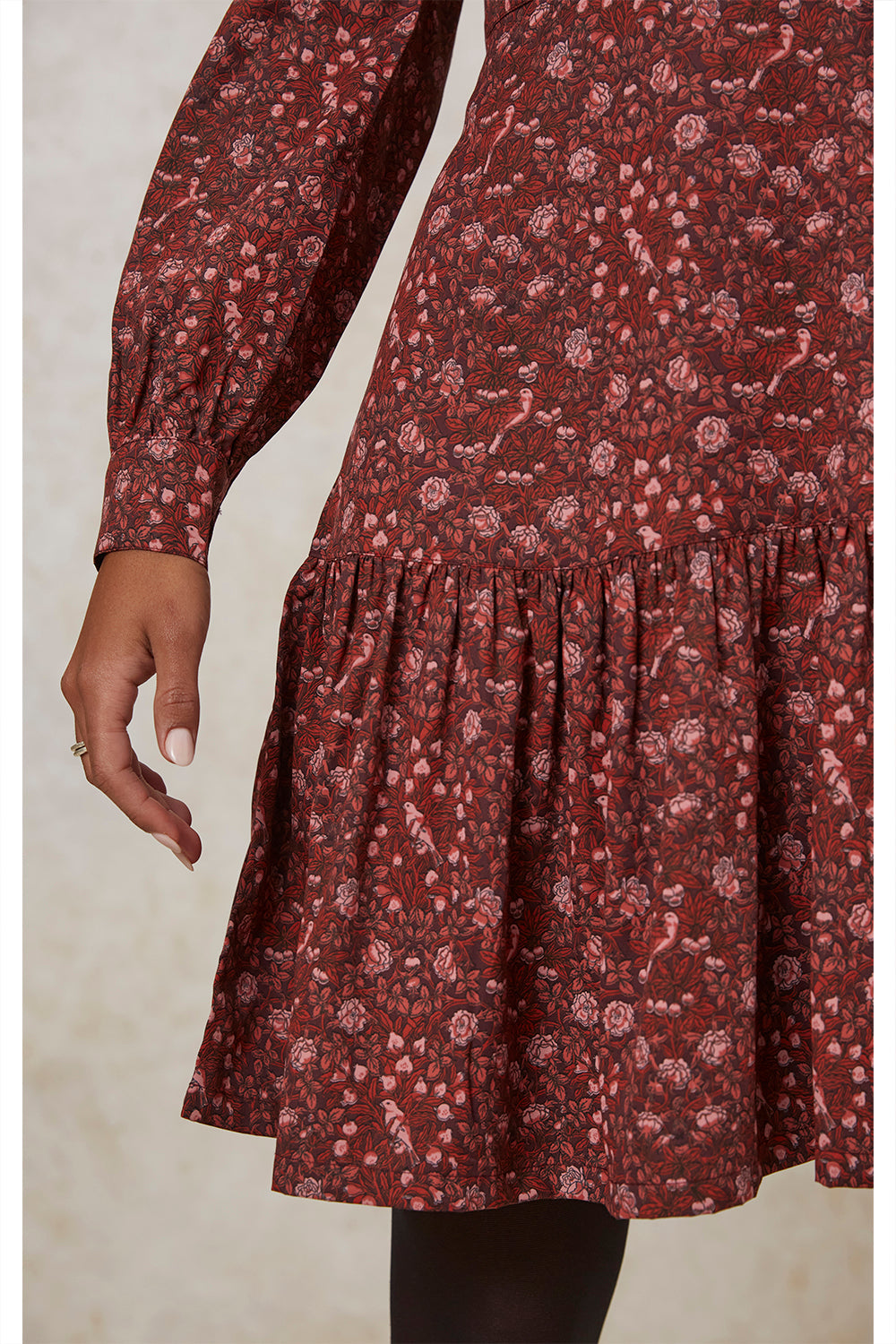Ruffle Tiered V-Neck Dress for Women — Arts and Crafts Print - gallery