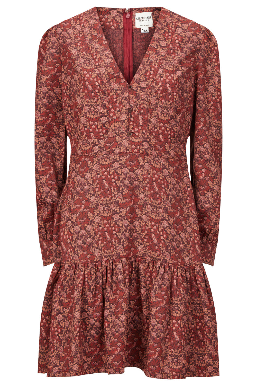Ruffle Tiered V-Neck Dress for Women — Arts and Crafts Print - gallery