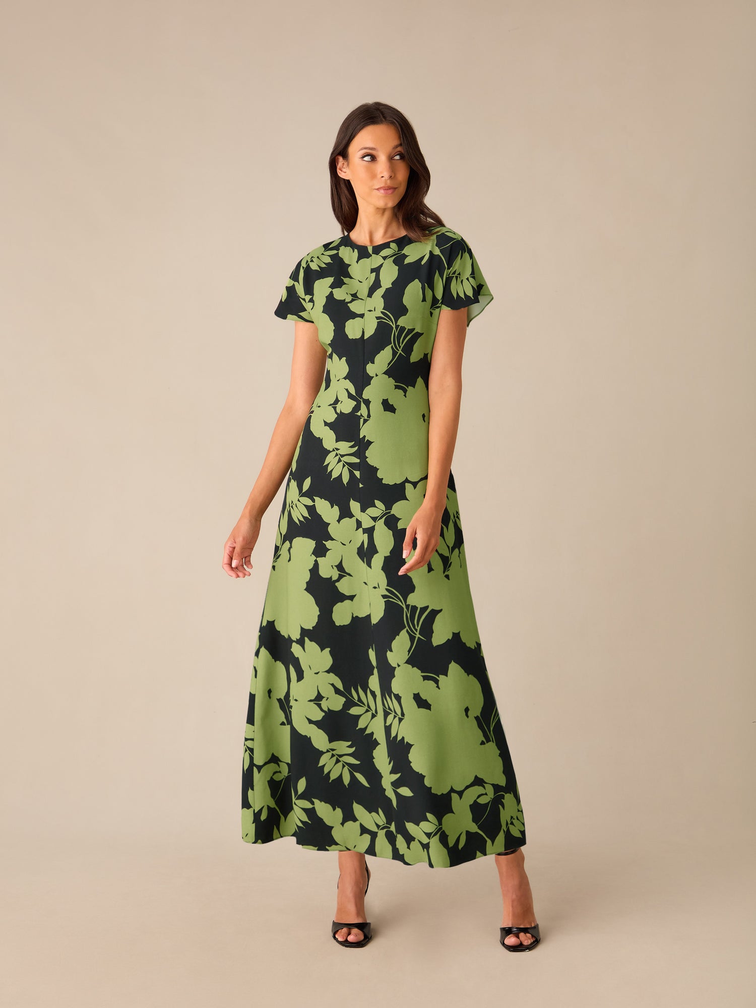 Victoria Green Floral Print Flutter Sleeve Dress — gallery
