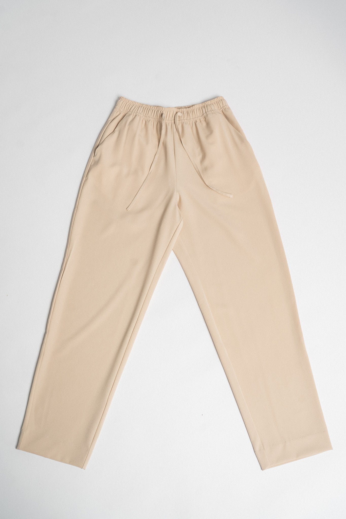 Drawstring Straight-Leg Trousers for Women - Beige
