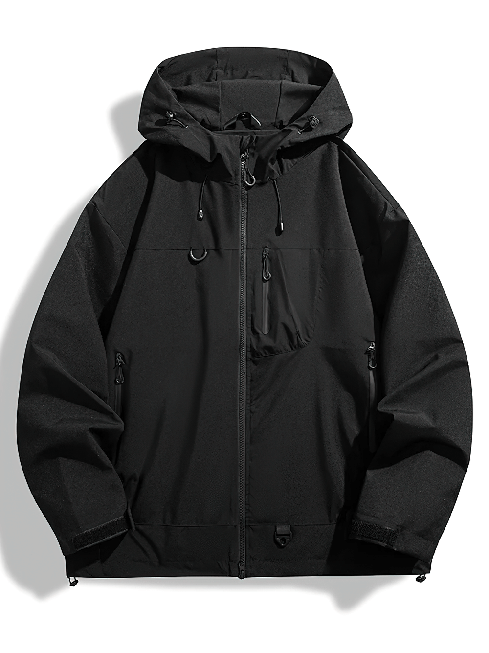 Waterproof Windbreaker Jacket with Velcro Cuffs for Women - Black
