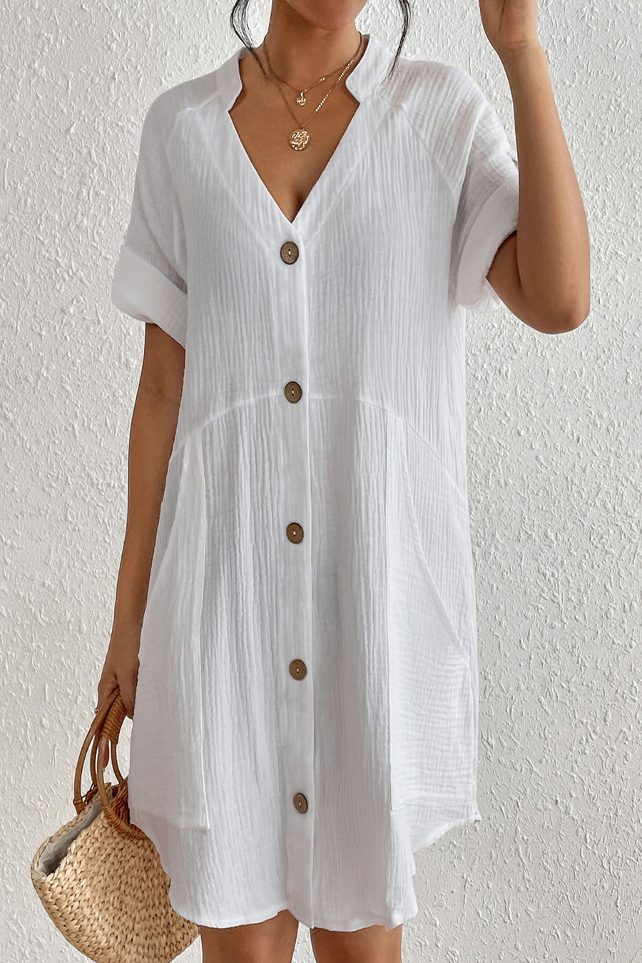 Short Sleeve Shirt Cover-Up for Women — Button-Down with Pockets - gallery