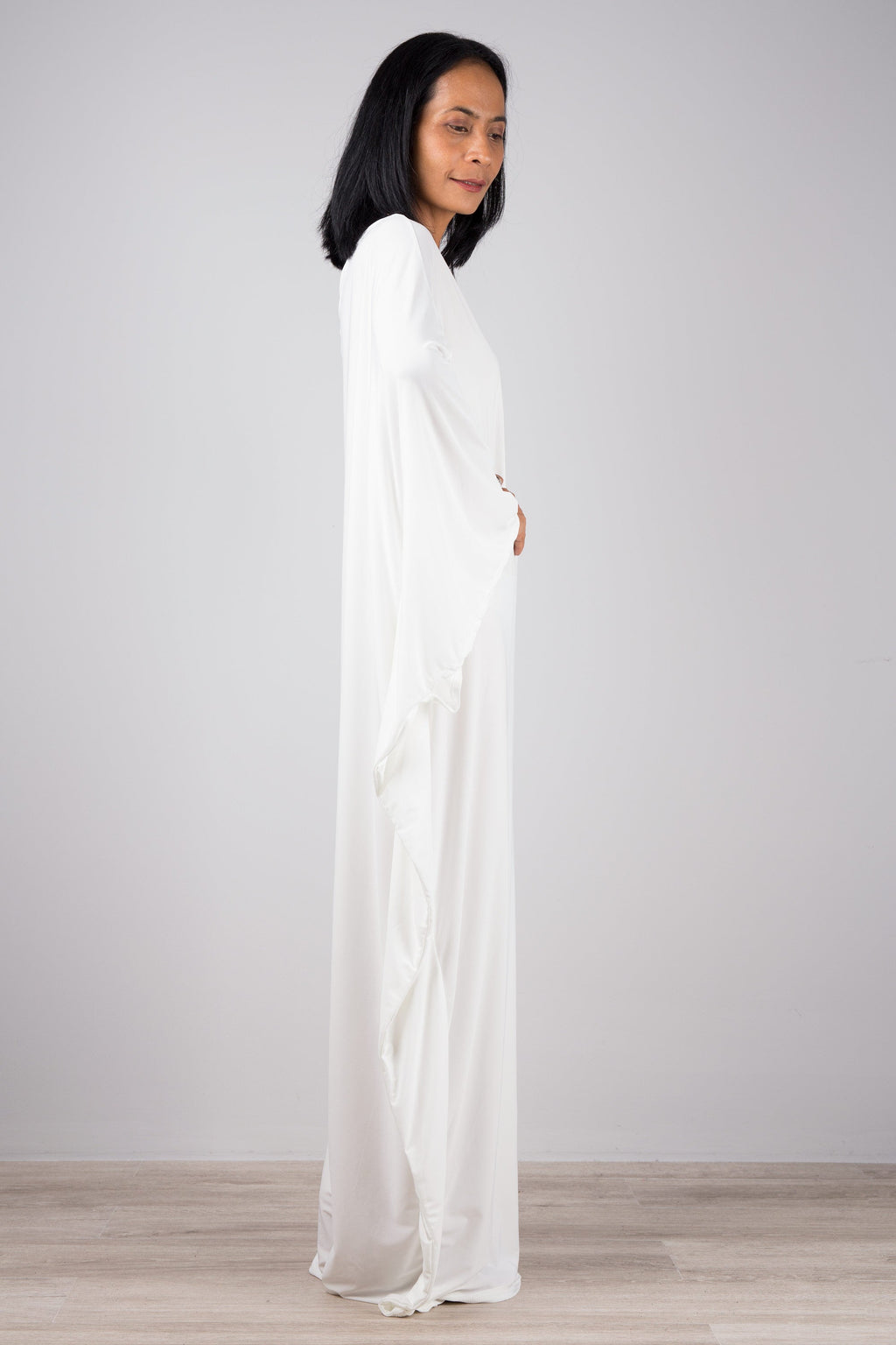 Off-White One Shoulder Kaftan Dress for Women — Maxi Length - gallery