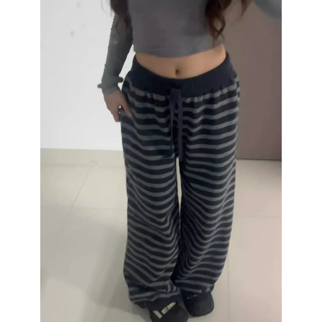 Grunge Stripe Knit Wide Leg Pants Knit Top for Women