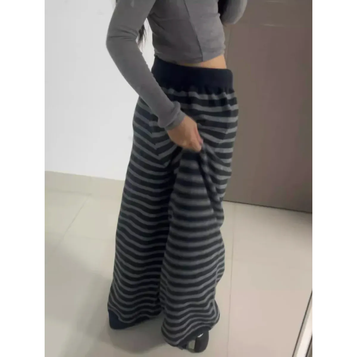 Grunge Stripe Knit Wide Leg Pants Knit Top for Women - gallery