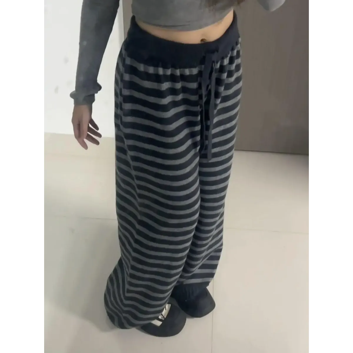 Grunge Stripe Knit Wide Leg Pants Knit Top for Women - gallery