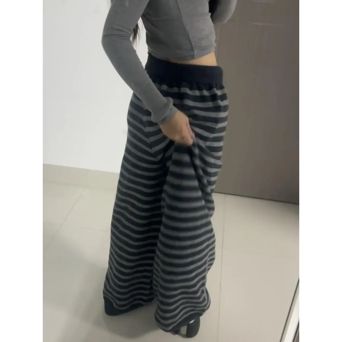 Grunge Stripe Knit Wide Leg Pants Knit Top for Women - gallery