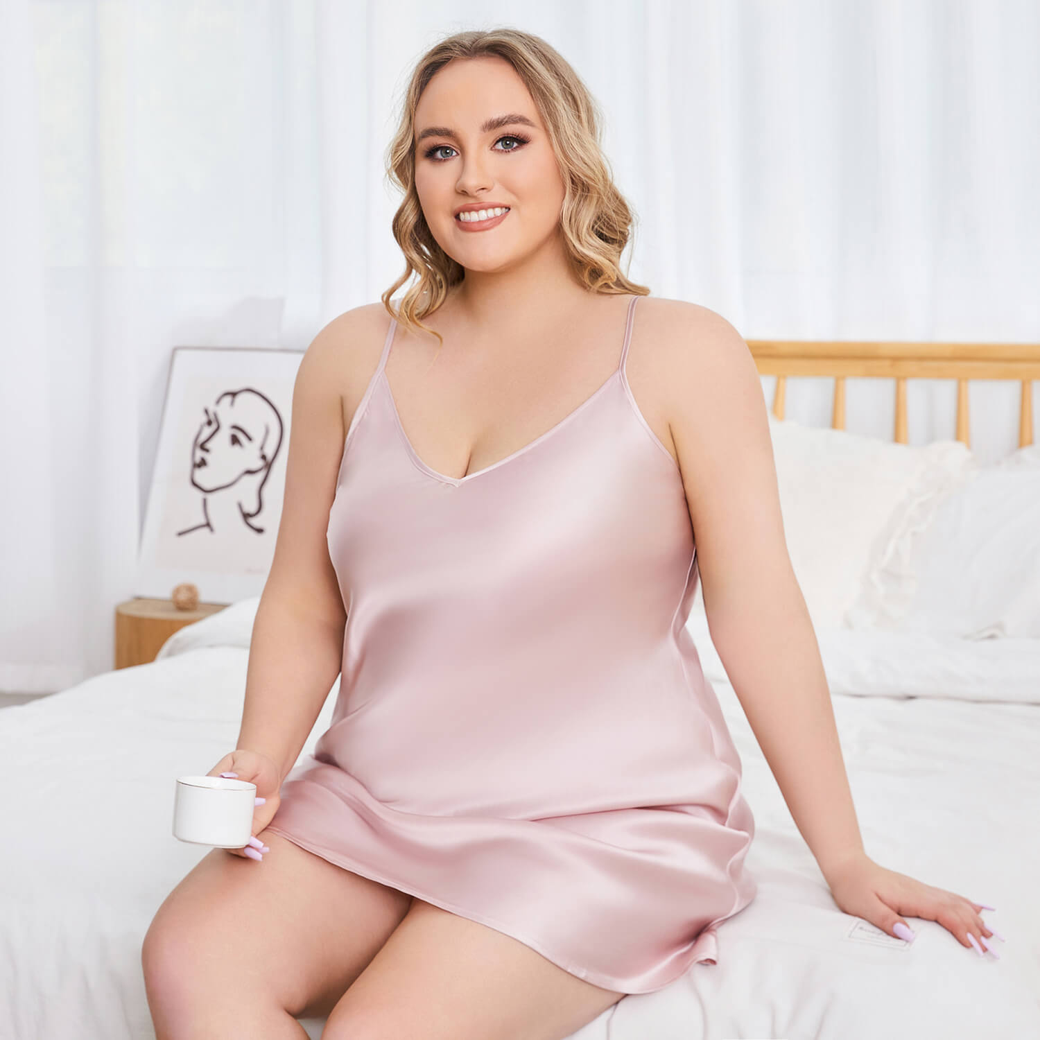 Women Plus Size Silk Nightgown V Neck Strap Silk Nighties — gallery