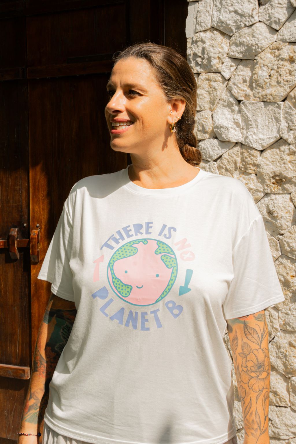 Bamboo Slogan T-Shirt in Cream — Sustainable Statement - gallery