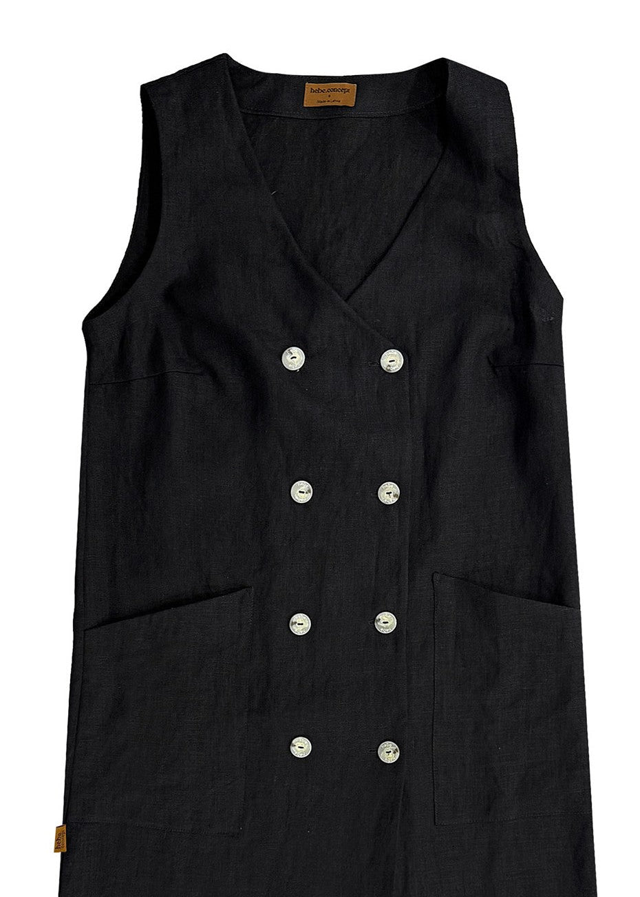 Black Linen Button-Down Dress for Women — Structured Everyday Chic - gallery