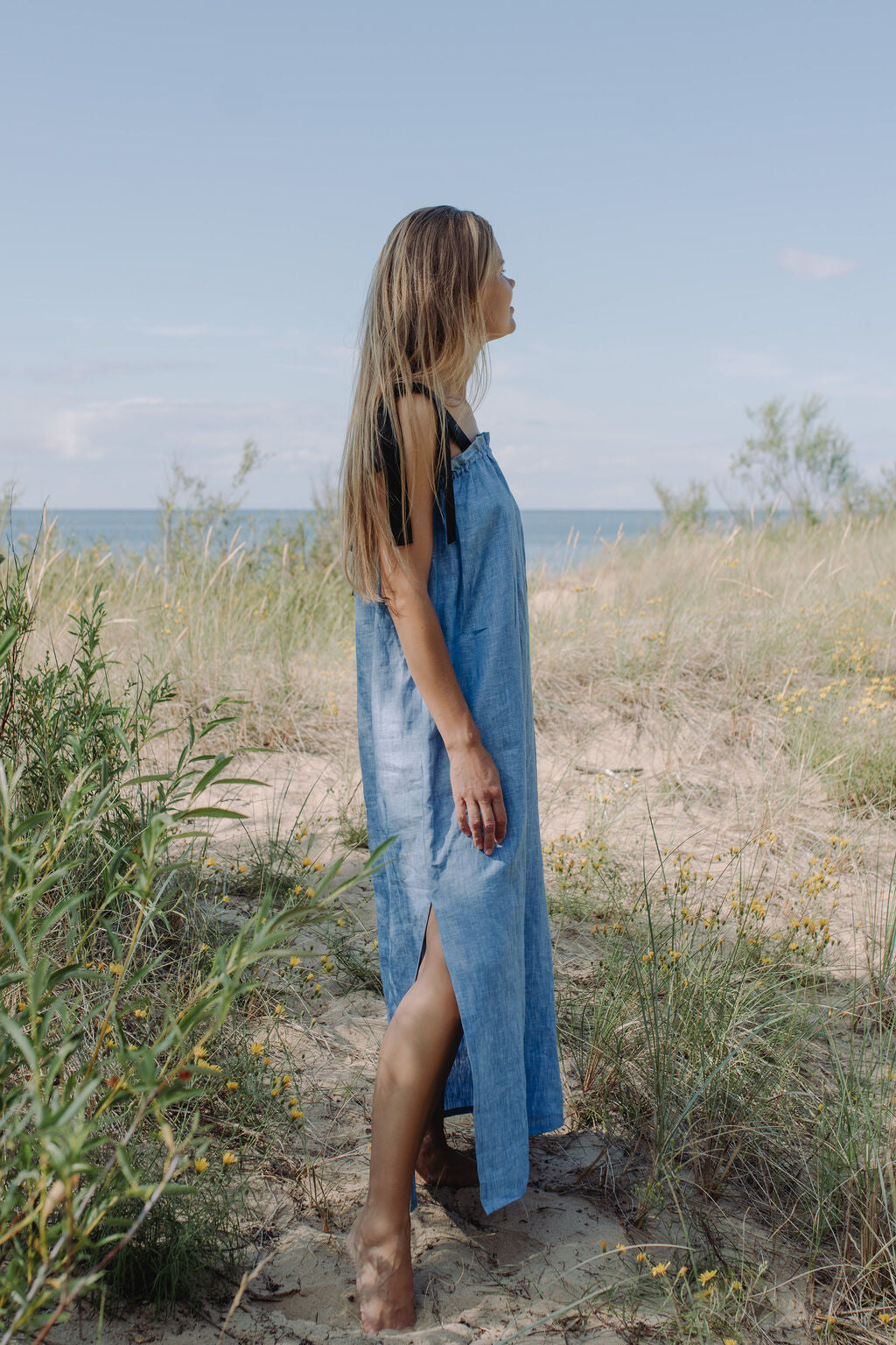 Blue Linen Maxi Dress for Women — Elegant Breathable Style - gallery
