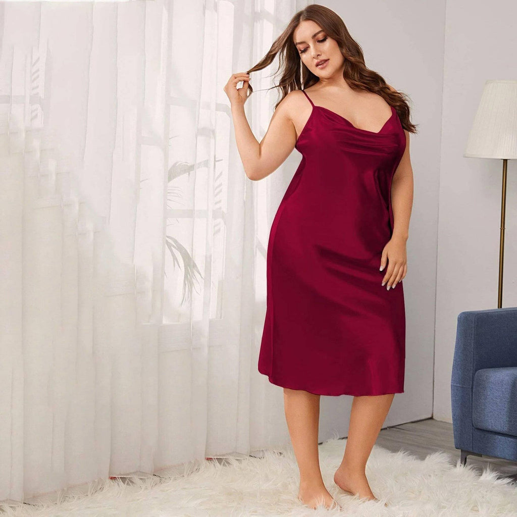 Women's Cowl Neck Plus Size Silk Nightgown Slip Dress — gallery