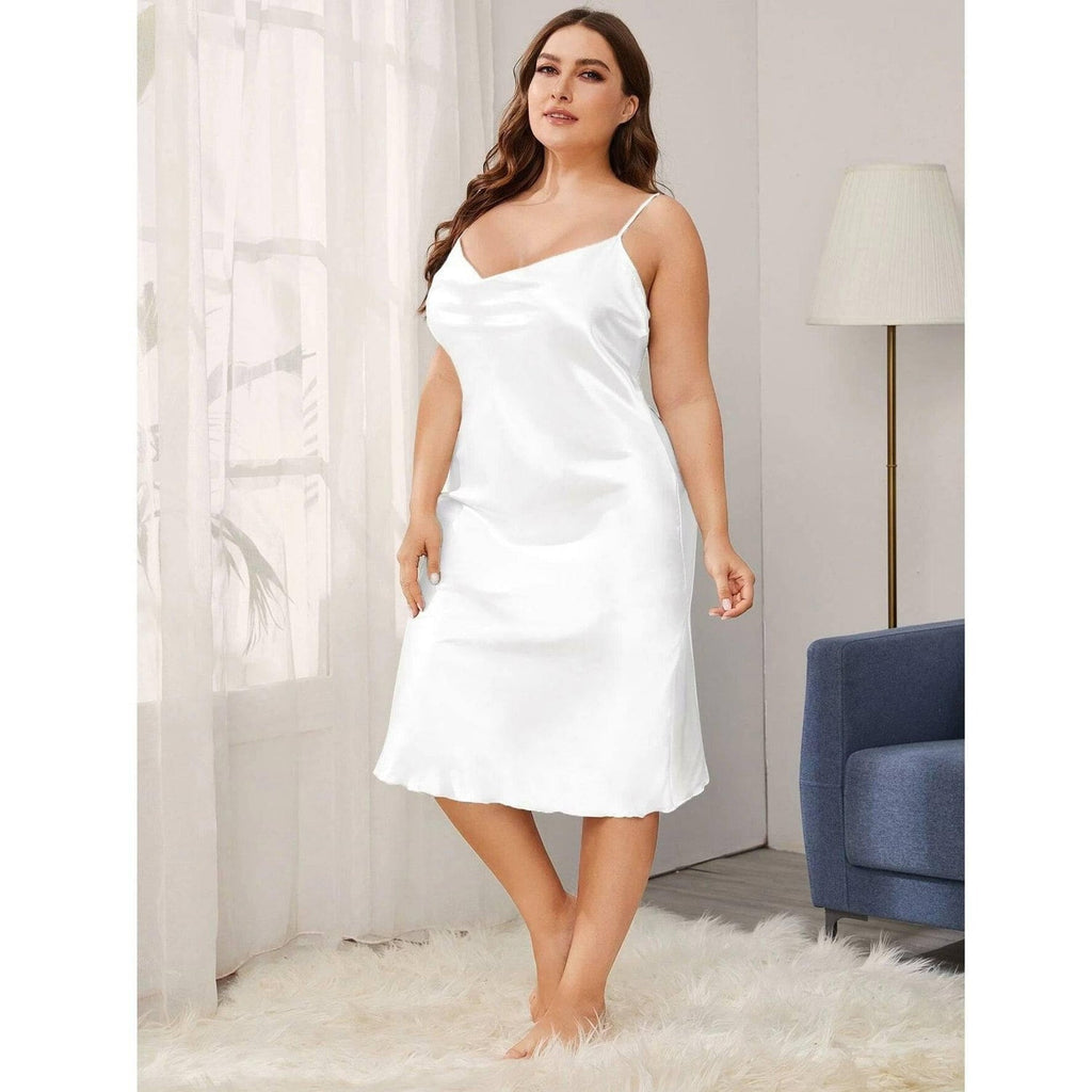Women's Cowl Neck Plus Size Silk Nightgown Slip Dress — gallery