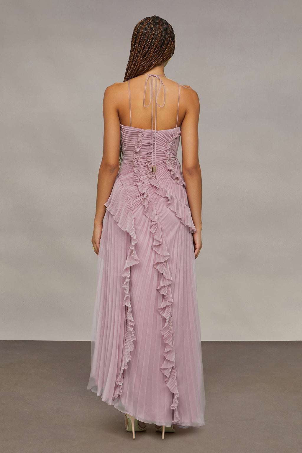 Halter Neck Maxi Dress with Cascading Pleated Ruffles for Women - gallery