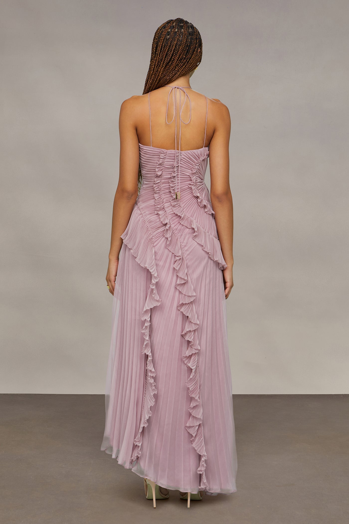 Halter Neck Maxi Dress with Cascading Pleated Ruffles for Women - gallery
