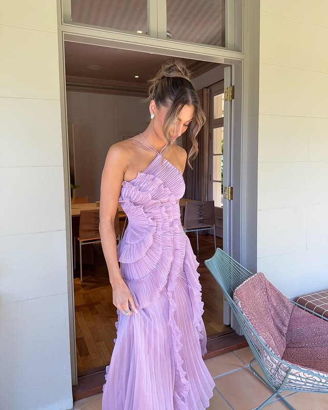 Halter Neck Maxi Dress with Cascading Pleated Ruffles for Women - gallery