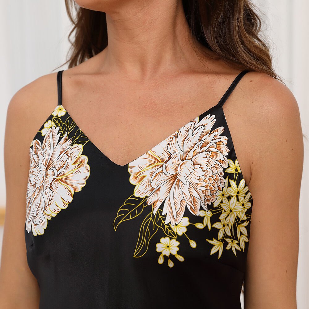 Womens Floral Silk Slip Dress Long Silk Dress Split Silk Nightgown — gallery