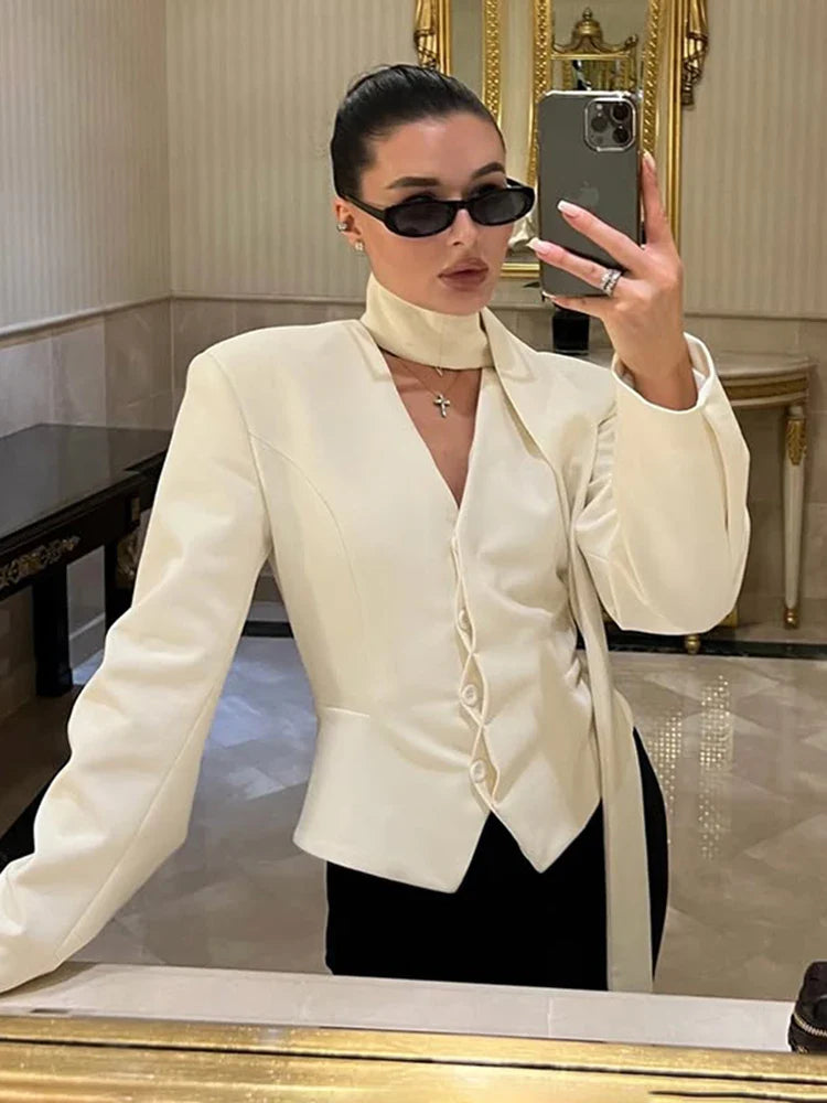 s V-Neck Tailored Button Front Blazer for Women - gallery